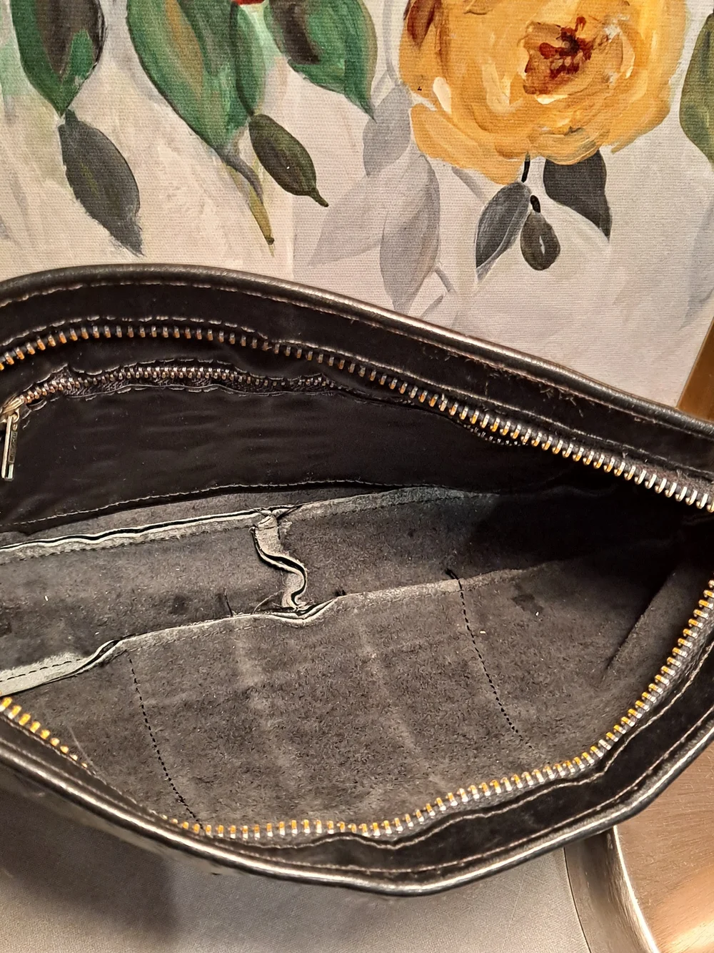 Excel Vintage Mid-century Modern 70s Black Leather Pleated Wristlet Clutch